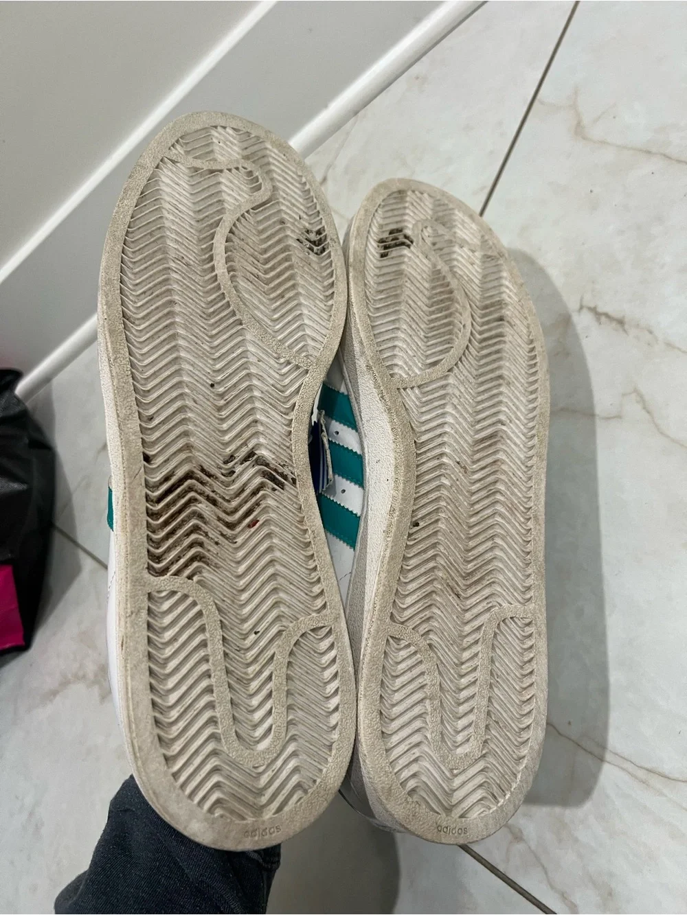 Adidas White / Teal Blue Superstar Sneakers Size 15 US